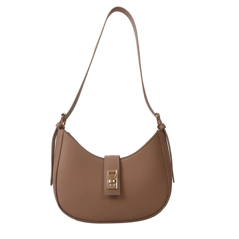 Women's Pu Leather Solid Color Vintage Style Dumpling Shape Lock Clasp Underarm Bag