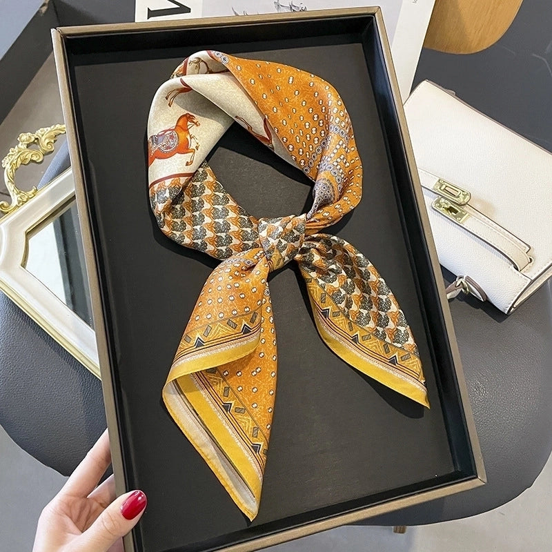Women's Elegant Minimalist Flower Satin Printing Silk Scarf