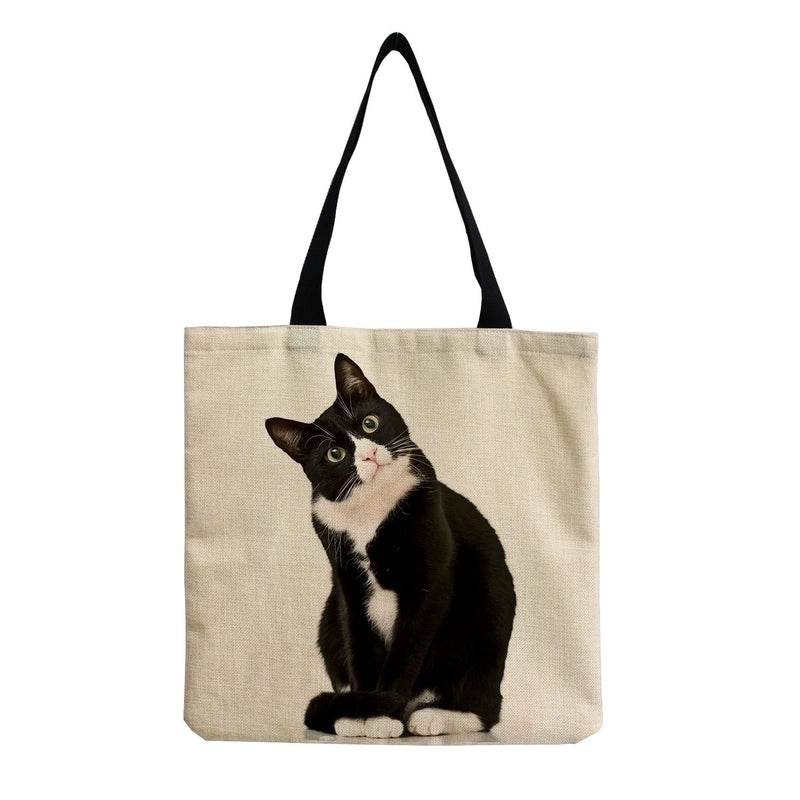 Women's All Seasons Linen Cat Minimalist Square Open Canvas Bag