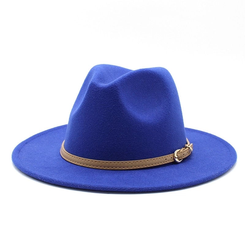 Unisex Basic Solid Color Big Eaves Flat Eaves Fedora Hat