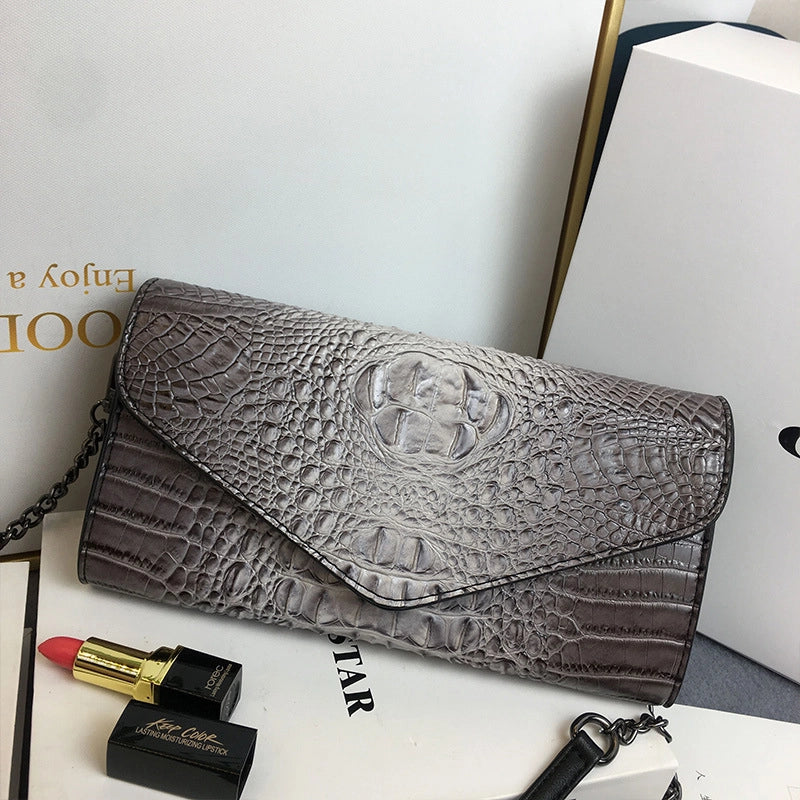 Red Brown Grey Pu Leather Crocodile Square Clutches