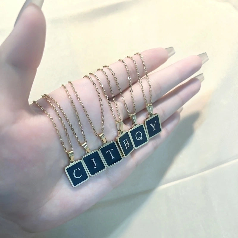 304 Stainless Steel K Gold Plated Minimalist Plating Inlay Letter Rectangle Shell Pendant Necklace