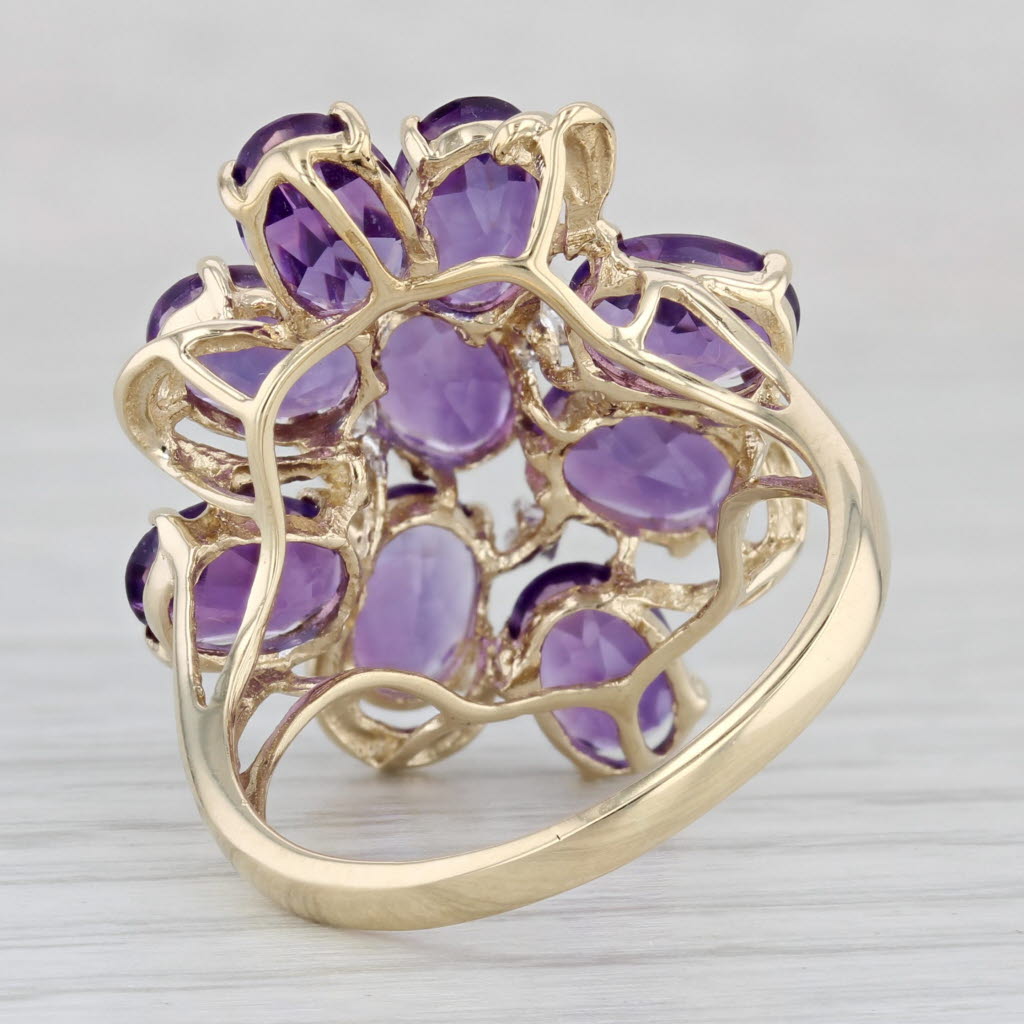 6.23ctw Amethyst Diamond Cluster Ring 14k Yellow Gold Size 9 Cocktail