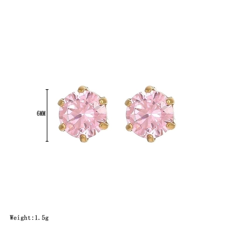 1 Pair Minimalist Round Inlay 304 Stainless Steel Zircon White Gold Plated Gold Plated Ear Studs