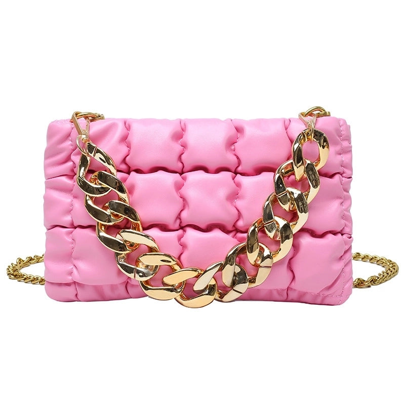 Women's Small Pu Leather Solid Color Fashion Chain Square Zipper Crossbody Bag