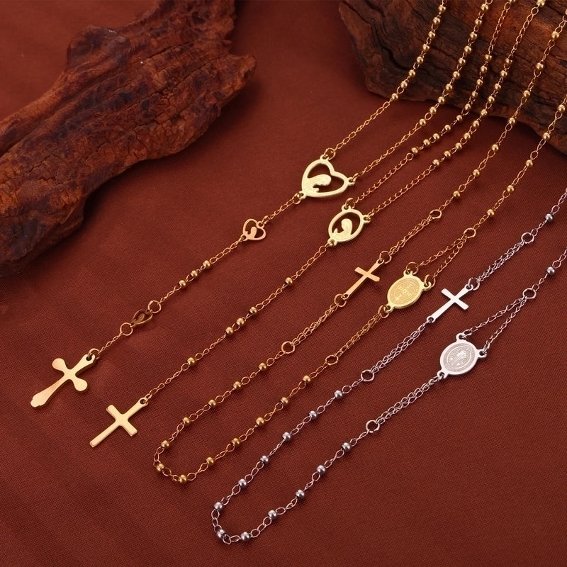 304 Stainless Steel 18K Gold Plated Casual Retro Minimalist Plating Cross Round Heart Shape Long Necklace