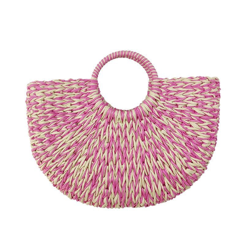 3 Pieces Women's Large Paper Multicolor Streetwear Weave Round Open Straw Bag