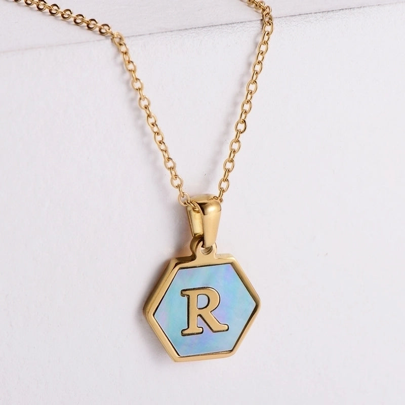 304 Stainless Steel 18K Gold Plated Minimalist Plating Letter Shell Pendant Necklace