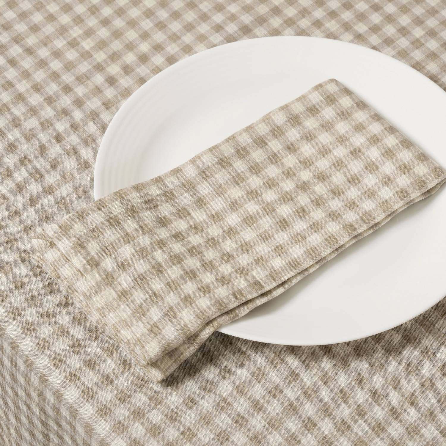 Natural Gingham 100% Linen Napkins
