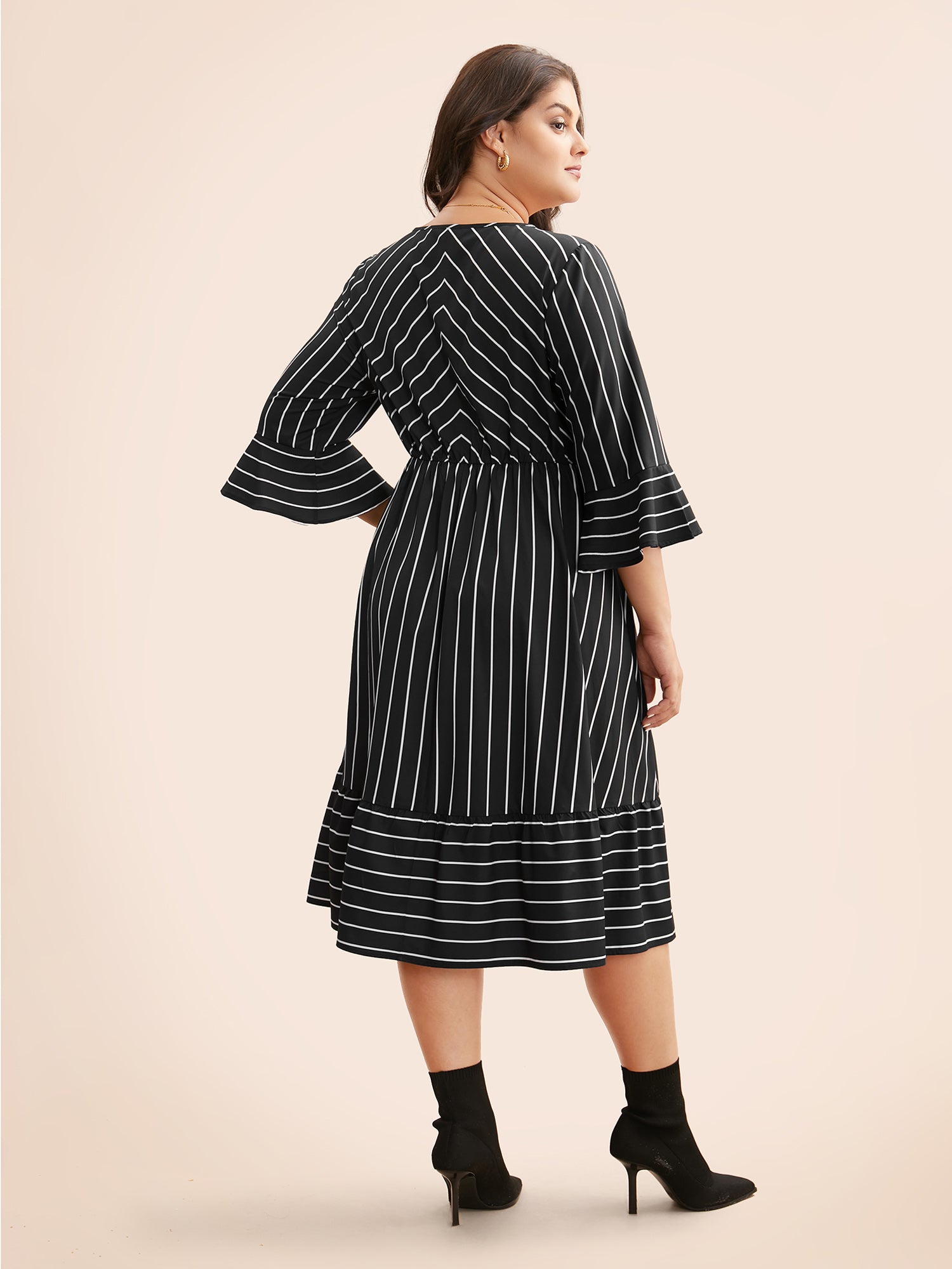 Striped Flutter Sleeve Midi Dress