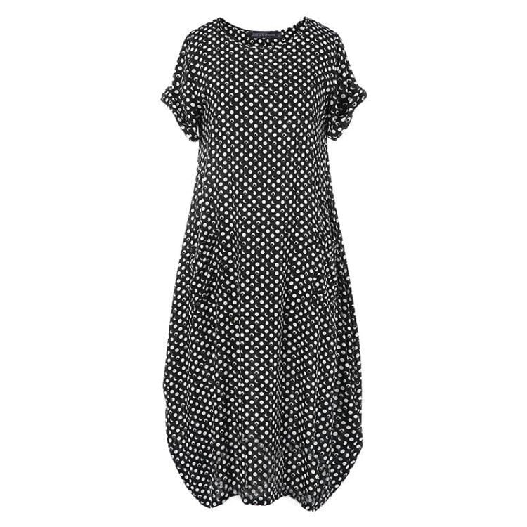 Ladies Dot Print Short Sleeve Loose Dress