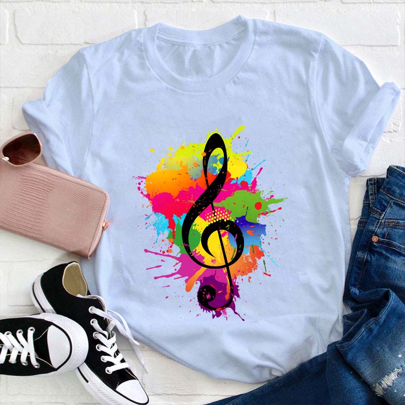 Splash Ink Music Symbol Teacher T-Shirt