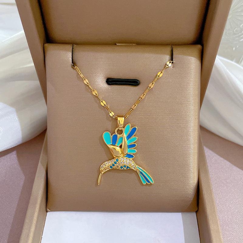 Cartoon Geometric Titanium Steel Diamond Inlay Necklaces