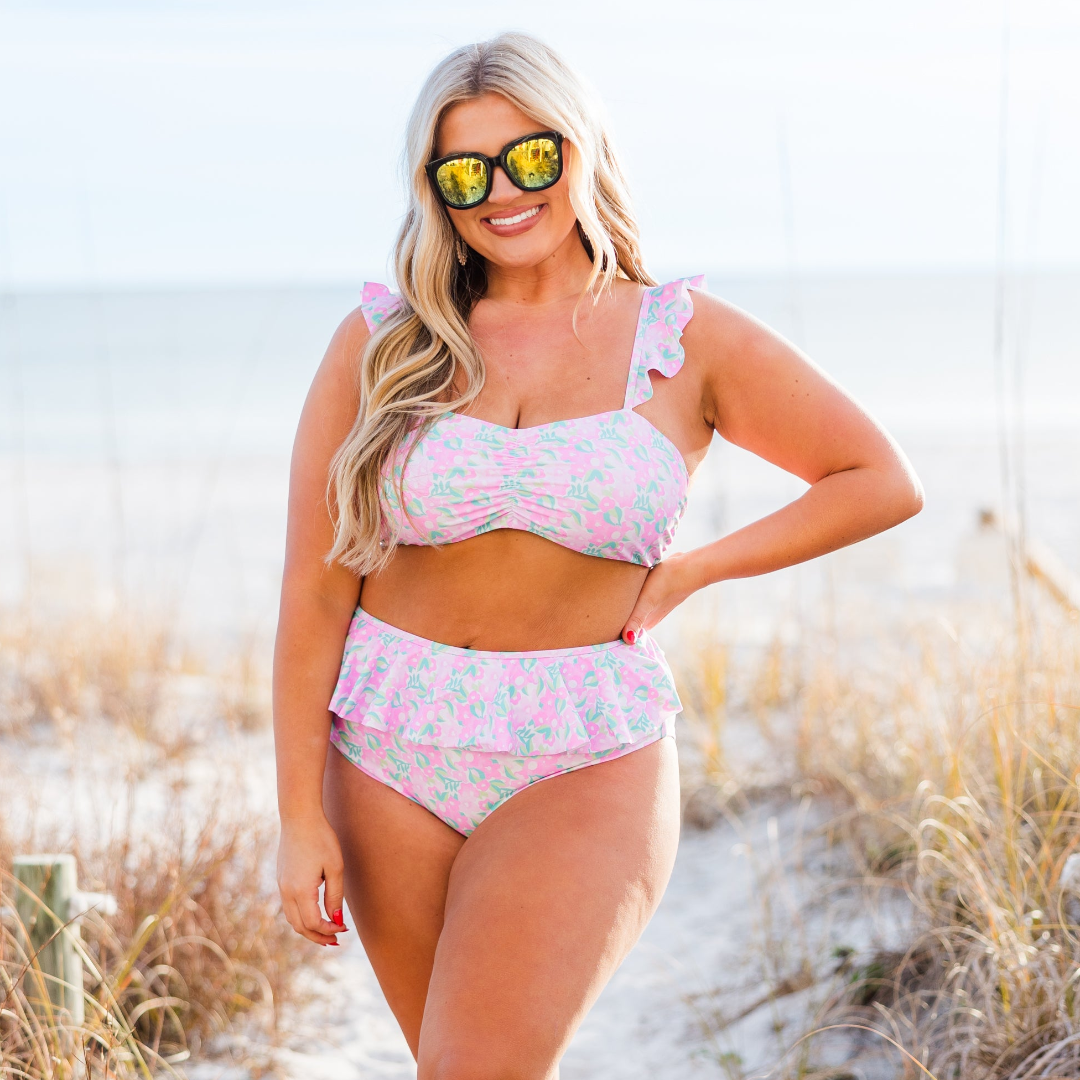 Sugar Sands Swim Bottom. Pink Floral