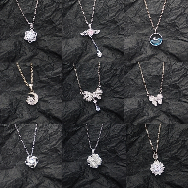 10 Pieces Casual Elegant Basic Moon Heart Shape Bow Knot Titanium Steel Copper Zircon Plating Inlay Pendant Necklace