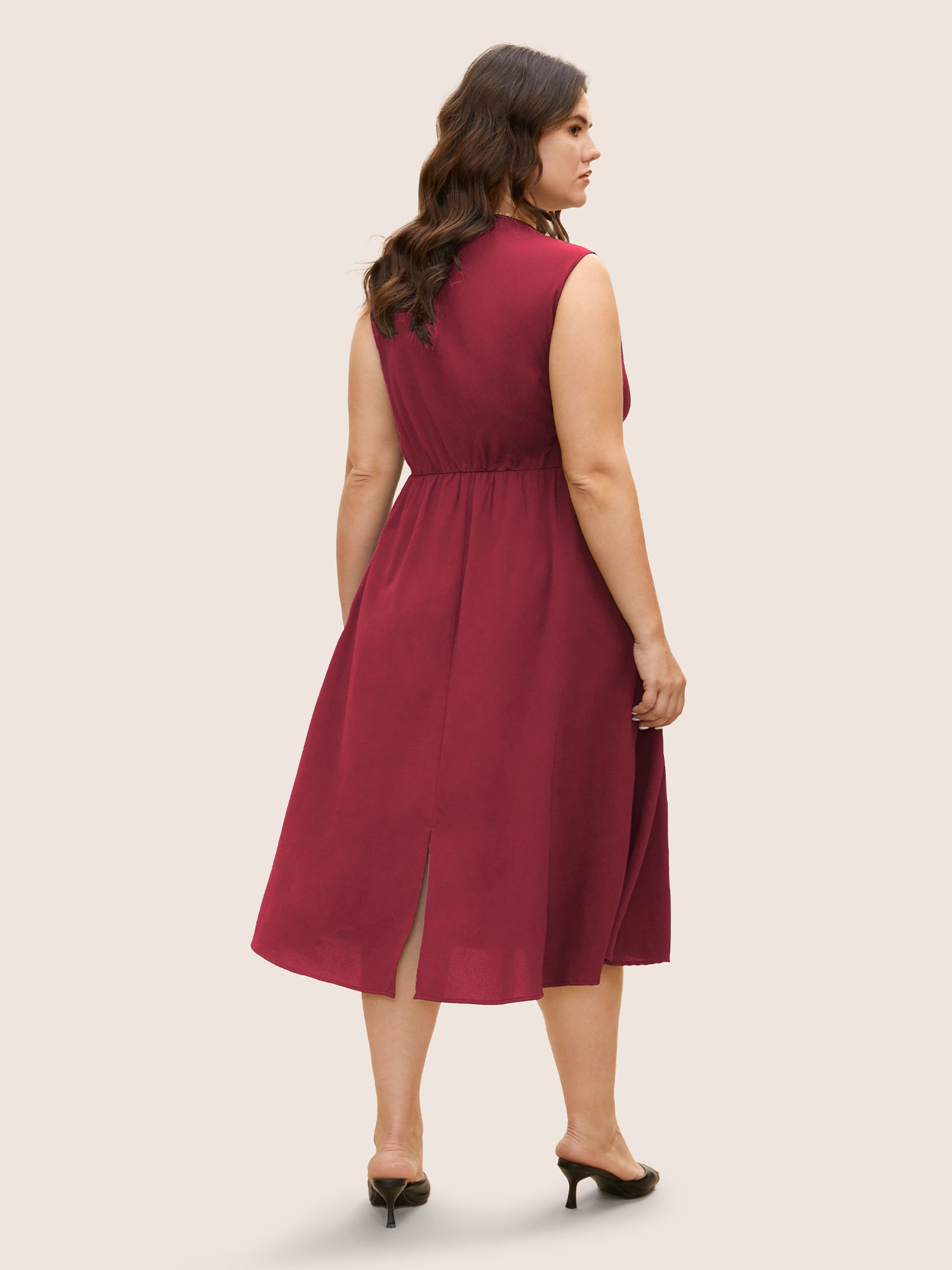 V Neck Plain Split Hem Sleeveless Midi Dress