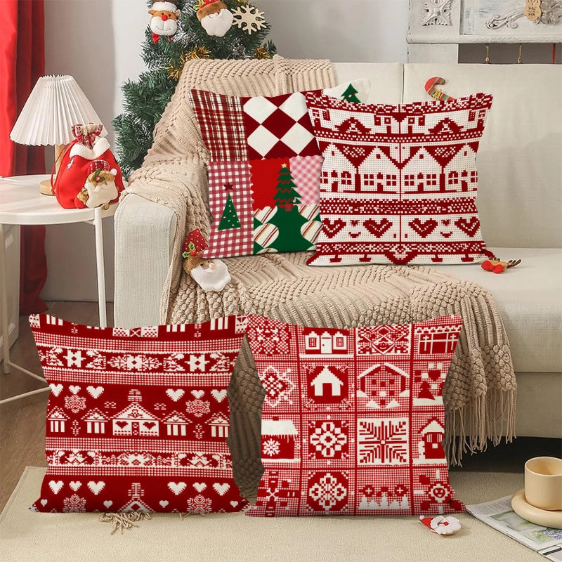 Christmas Classic Style Printing Christmas Tree Heart Shape Linen Pillow Cases Couch & Sofa Decor