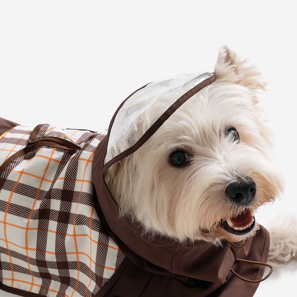 Waterproof Vintage Plaid Adjustable Dog Raincoat - All-Weather Protection