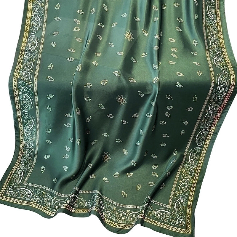Women's Elegant Cashew Nuts Satin Printing Silk Scarf