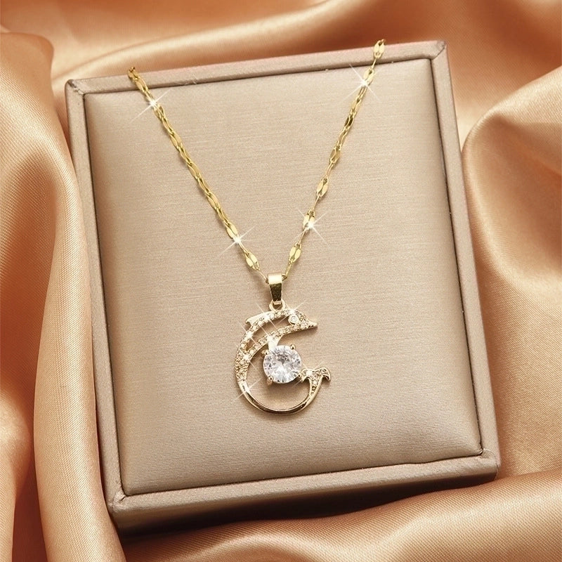 3 Pieces Lady Heart Shape Flower Titanium Steel Plating Inlay Zircon Gold Plated Pendant Necklace