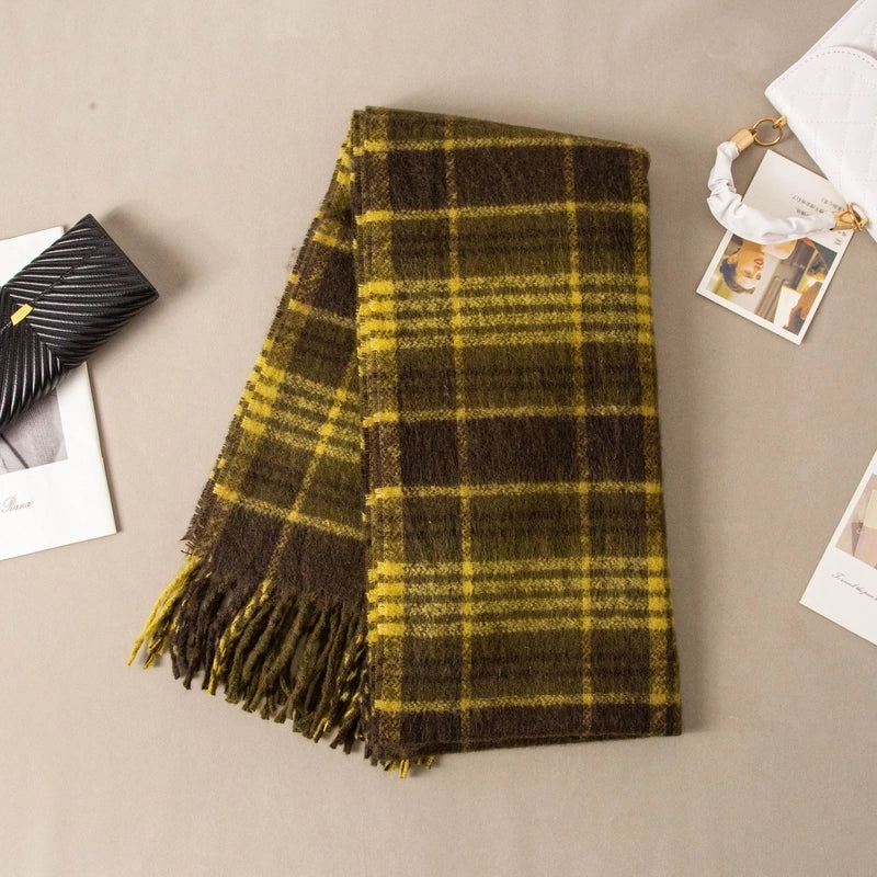 Brown Striped Scarf Women's Autumn And Winter  Trendy Winter Warm Imitation Cashmere Windproof Scarf For Students