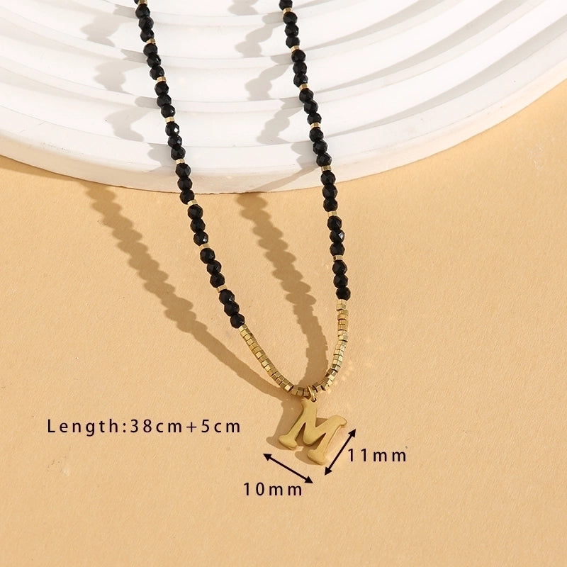 Casual Letter 304 Stainless Steel 18K Gold Plated Beaded Pendant Necklace
