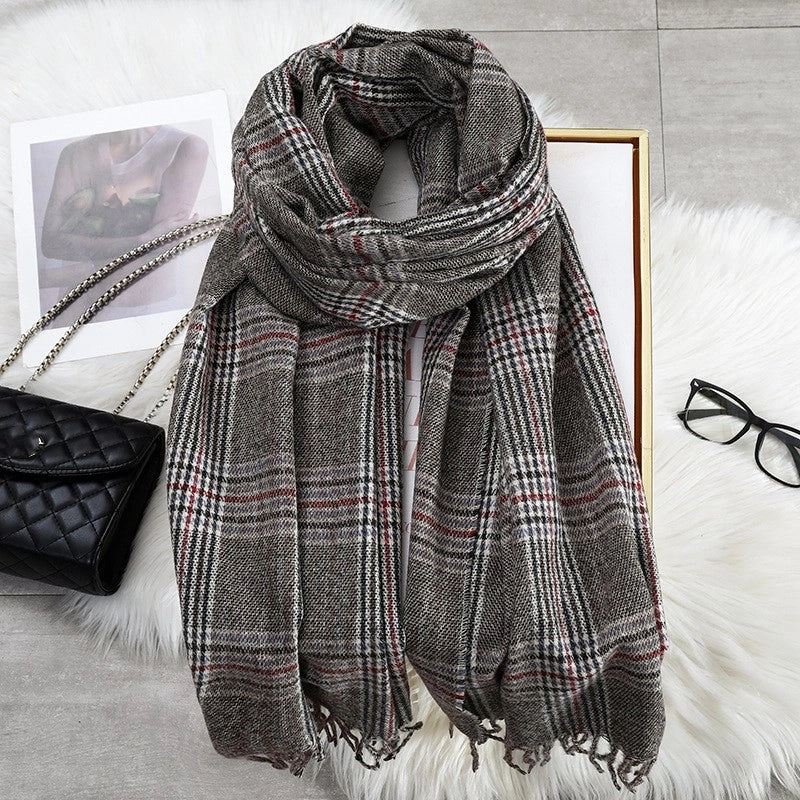 Women's Casual Minimalist Lattice Imitation Cashmere Tassel Scarf