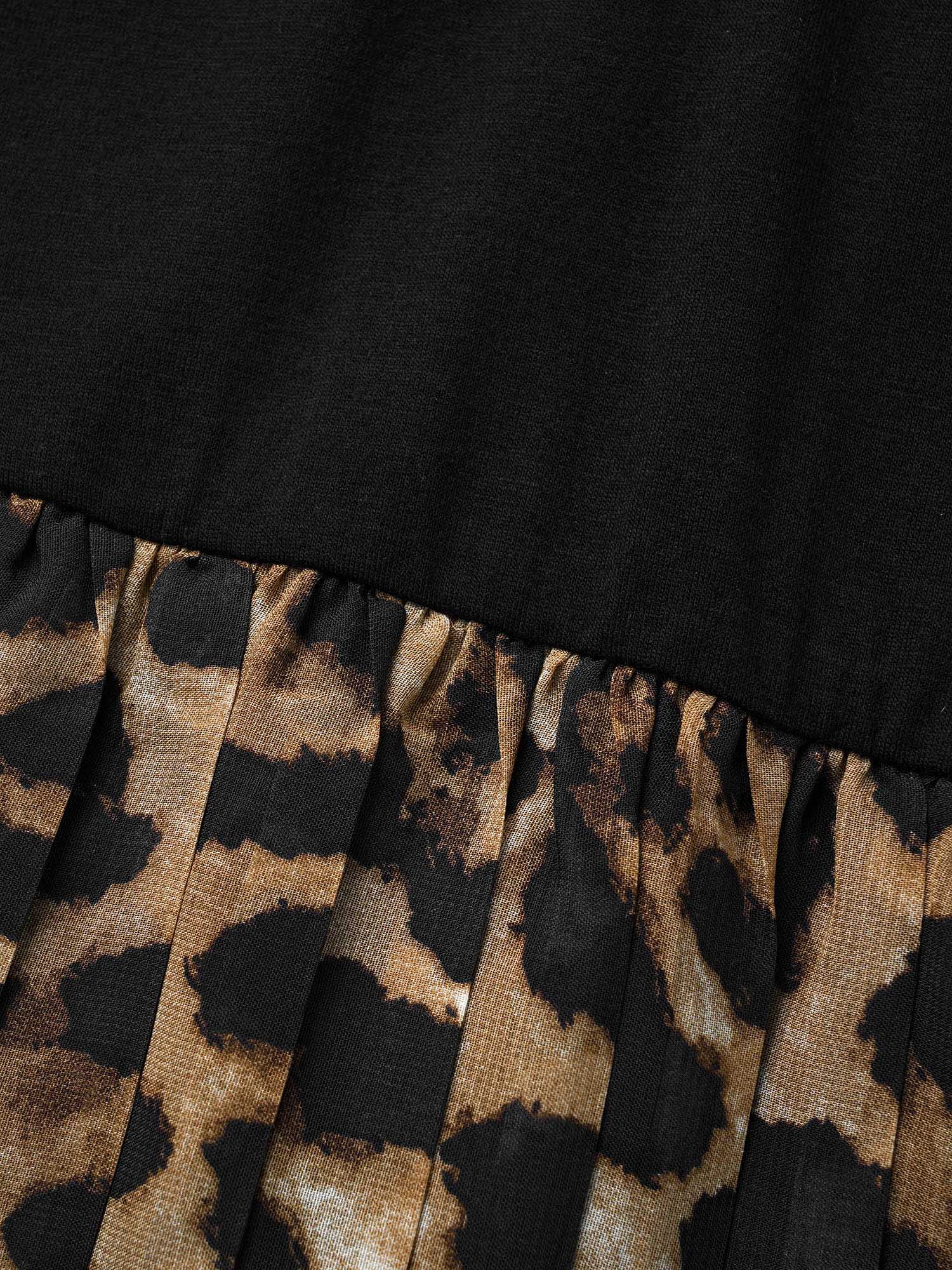 V Neck Leopard Print Patchwork Dress
