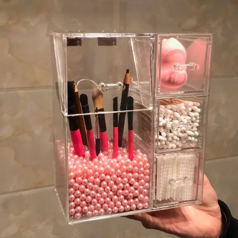 ACRYLIC MAKE-UP BRUSH ORGANIZER WITH DRAWER