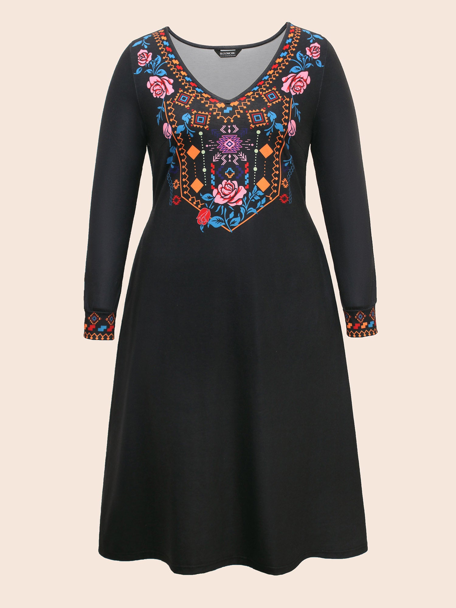 Bandana Print V Neck Midi Dress