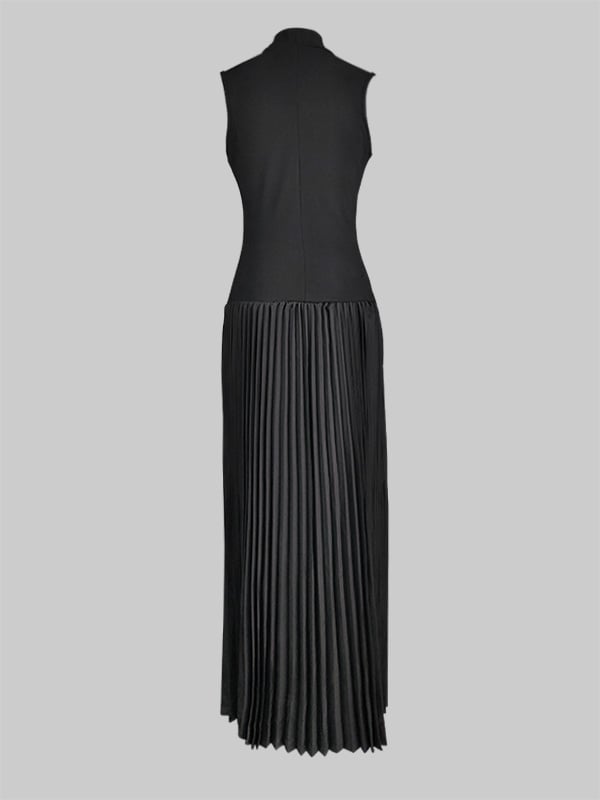 Bodycon Sleeveless Hollow Pleated Solid Color Split-Joint Mock Neck Maxi Dresses