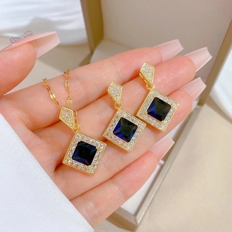 Copper Minimalist Plating Inlay Rhombus Bow Knot Zircon Jewelry Set