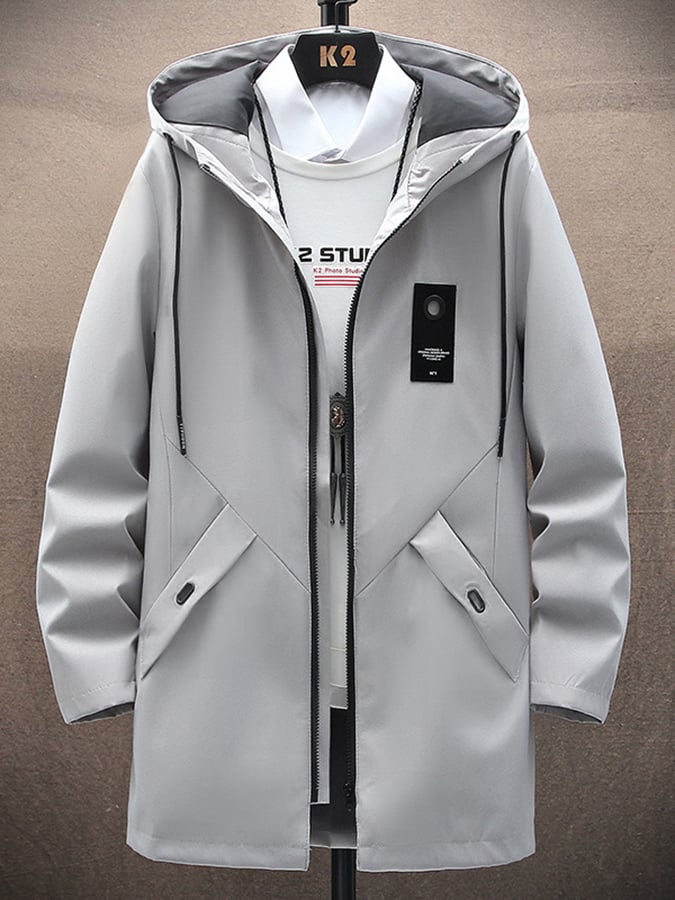 Men's Casual Zip Up Fit Solid Color Hooded Jacket