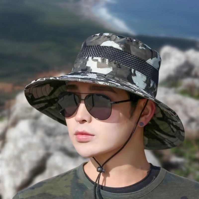 Men's Retro Minimalist Camouflage Wide Eaves Sun Hat