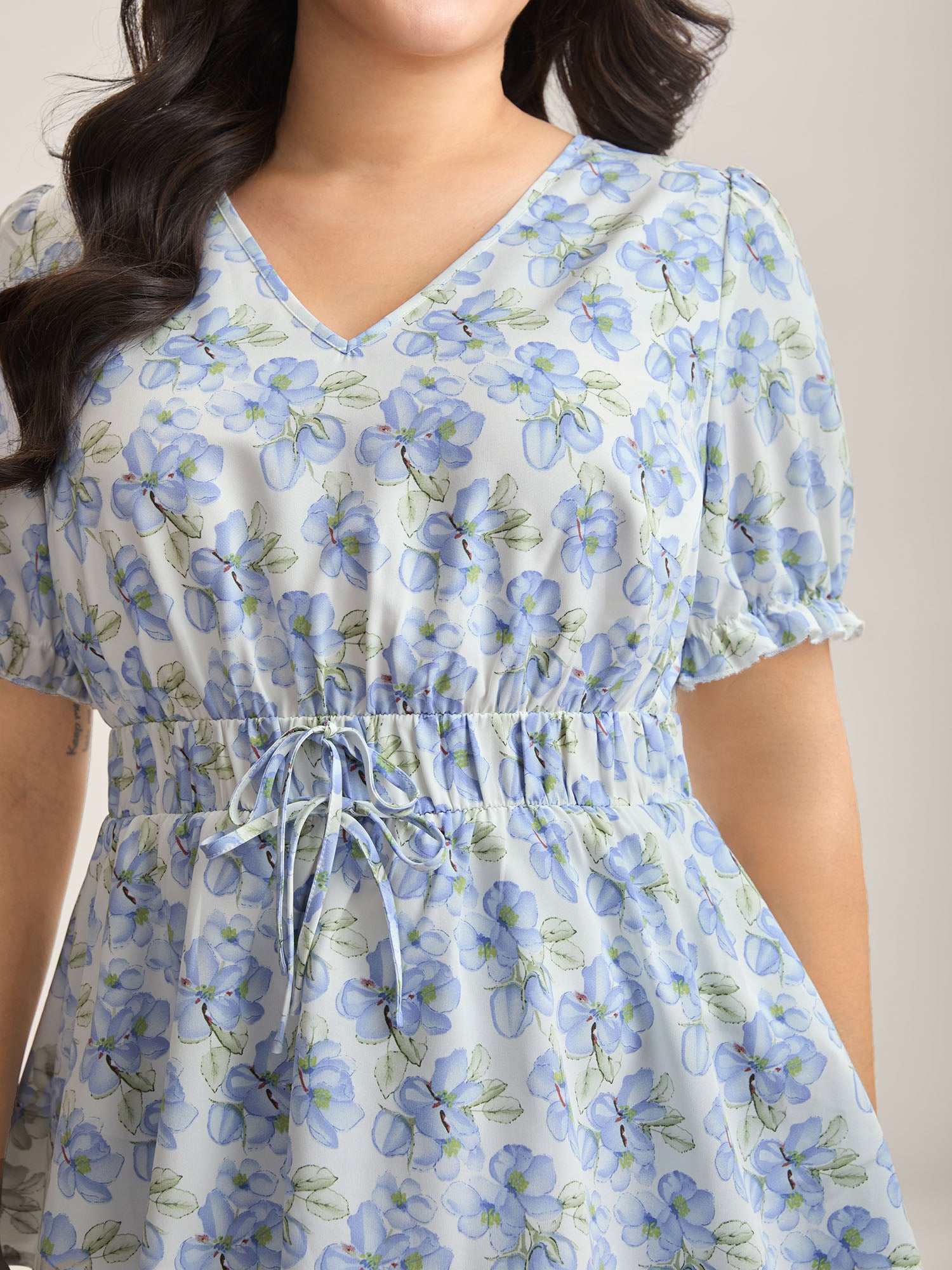 Breezy Floral Print Drawstring Babydoll Top