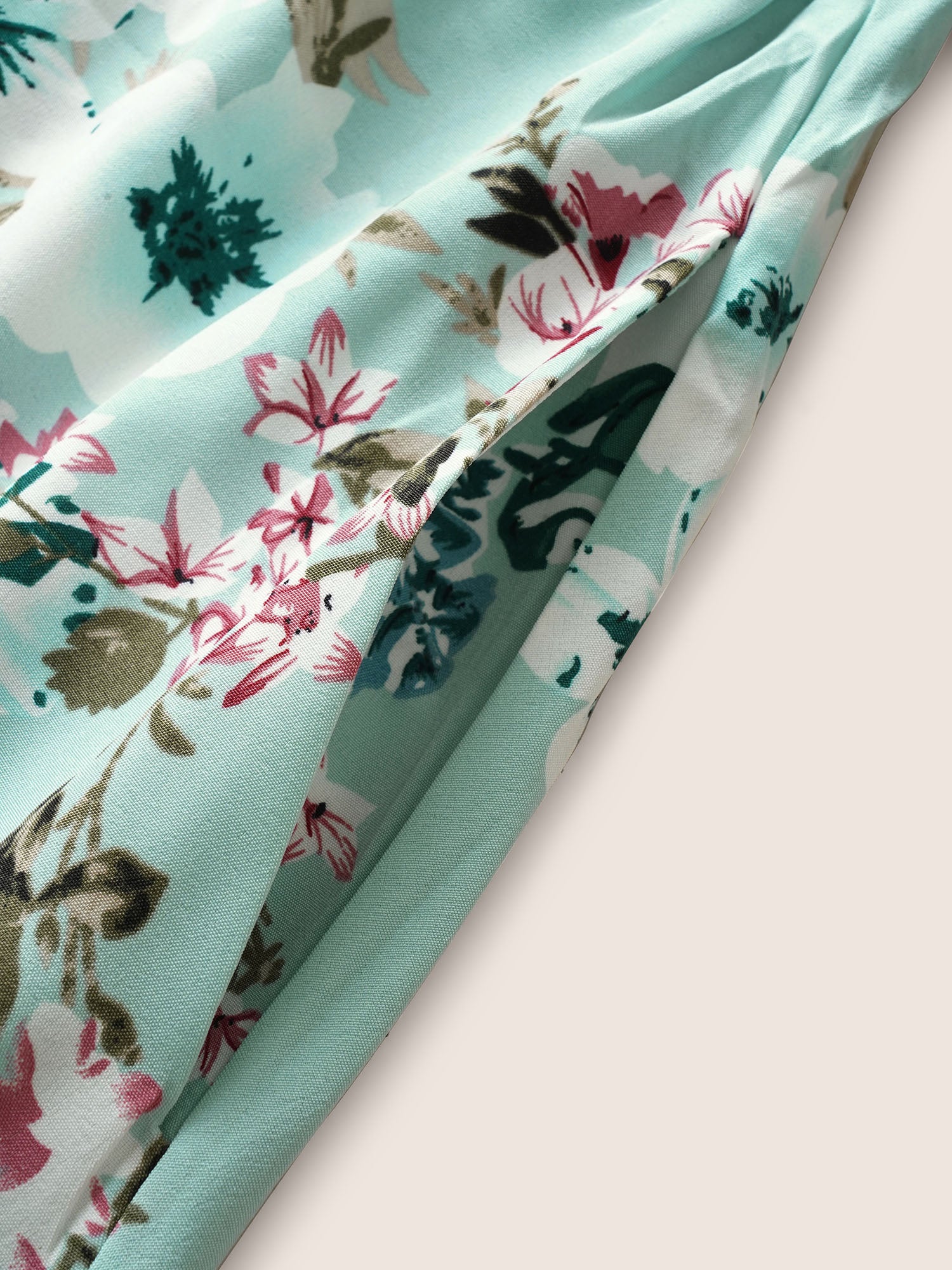 Floral Square Neck Ruffles Pocket Shirred Split Dress