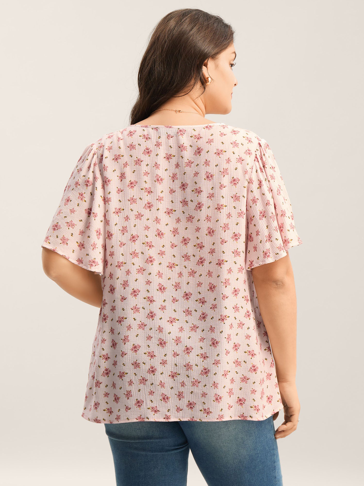 Blushing Floral Print Button Detail Blouse