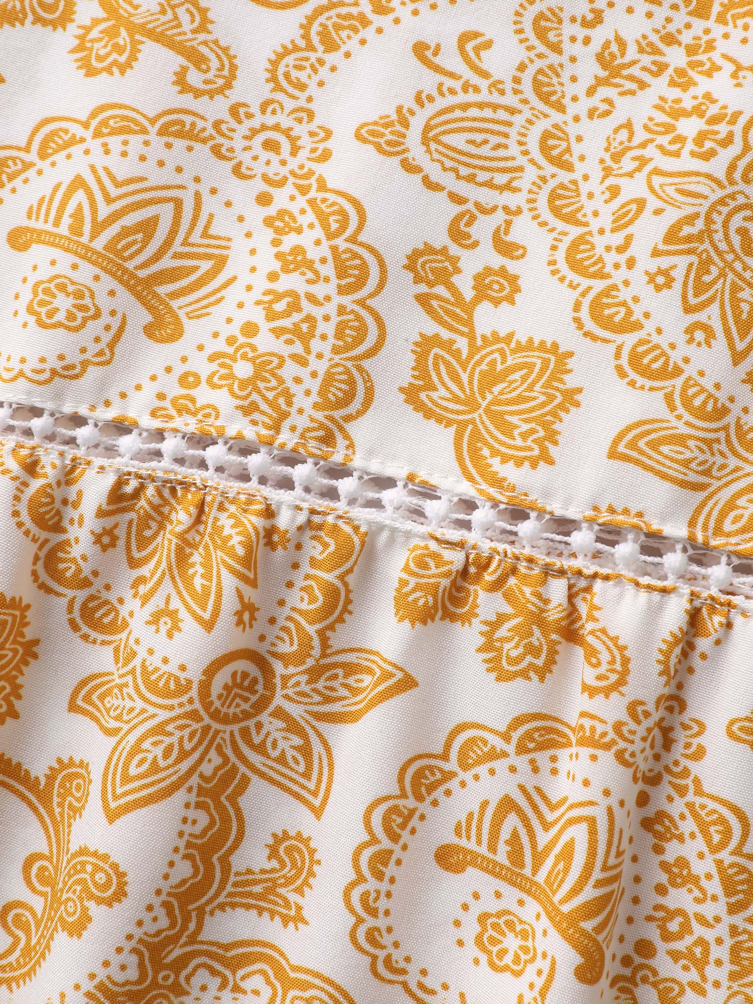 Paisely Print Lace Trim Wide-Leg Pants