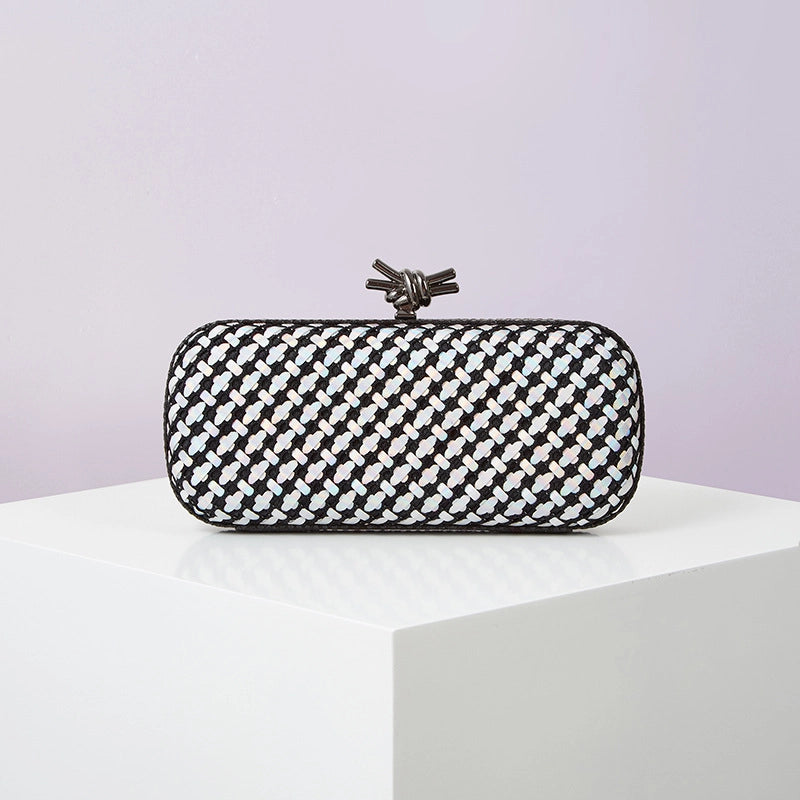 Colour Black Blue Pu Leather Polyester Geometric Evening Bags