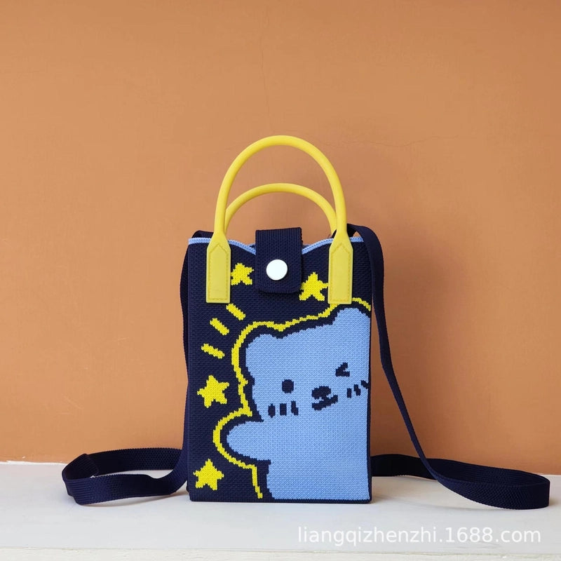 Women's Polyester Cartoon Cute Square Hidden Buckle Shoulder Bag Handbag Crossbody Bag
