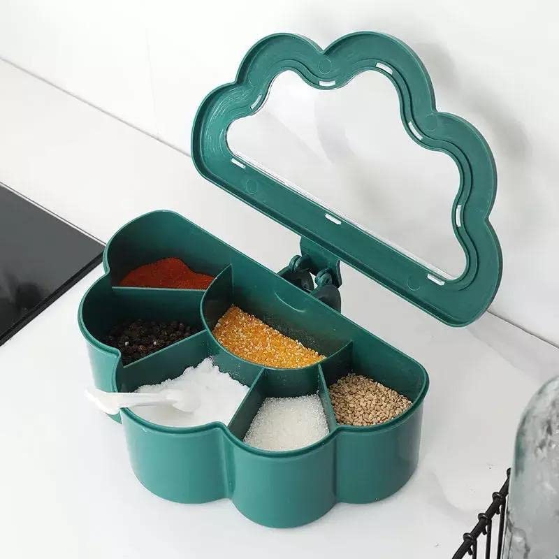 Multi-Grid Seasoning Box With Spoon Lidded Spice Container