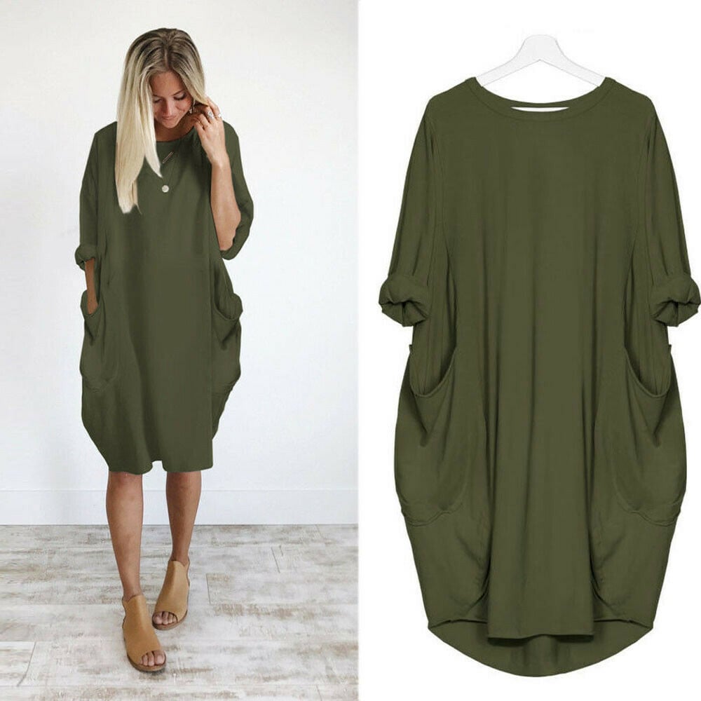 🔥🔥2021 Casual Loose Pocket Long Sleeve Dress