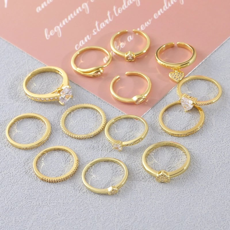 Copper 18K Gold Plated Gold Plated Plating Inlay Water Droplets Heart Shape Zircon Open Rings Rings