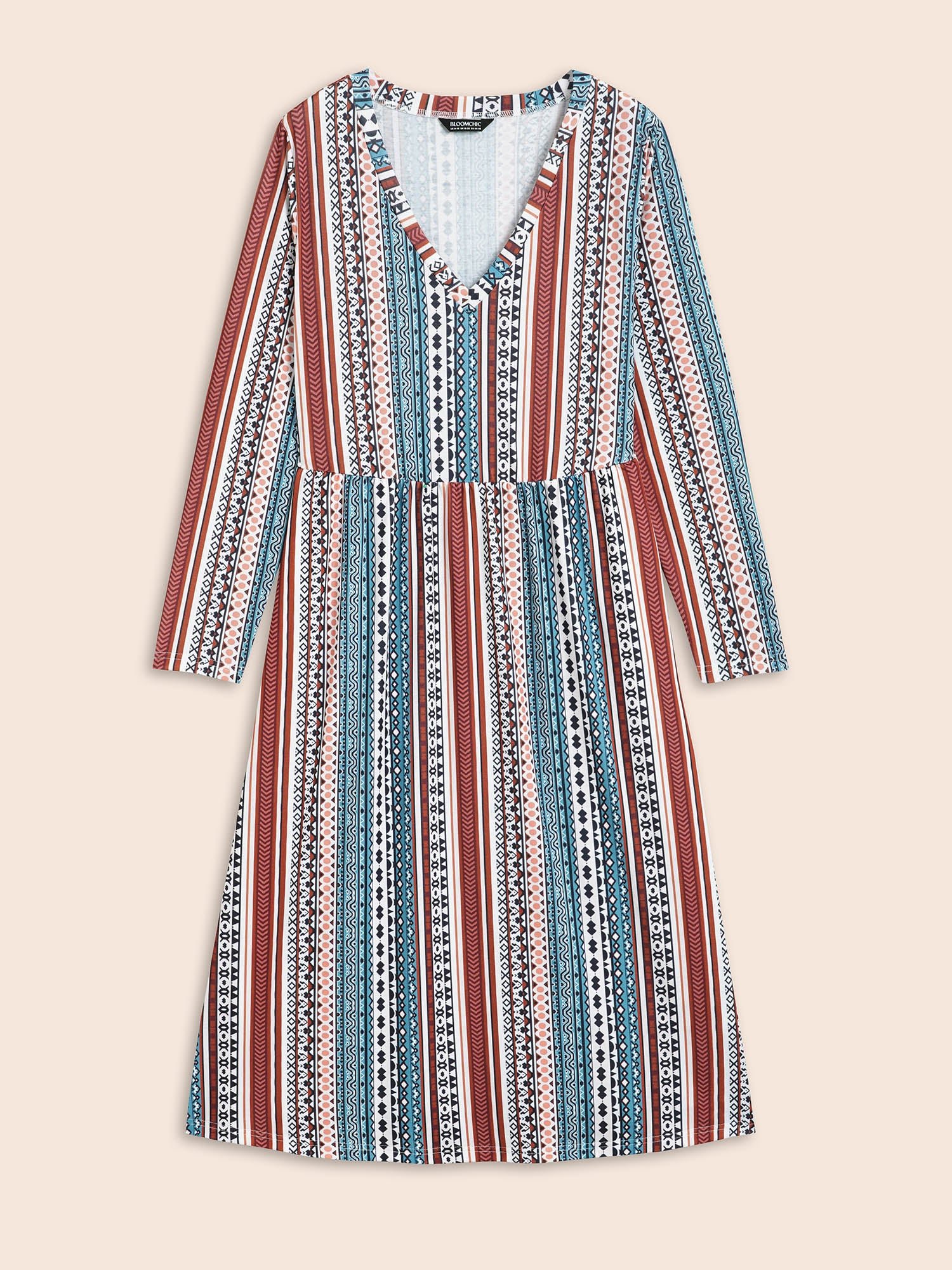 Bandana Striped V Neck Midi Dress