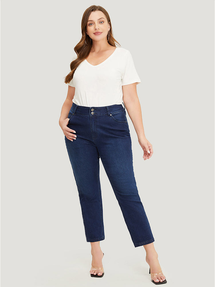 Very Stretchy High Rise Dark Wash Embroidery Back Jeans
