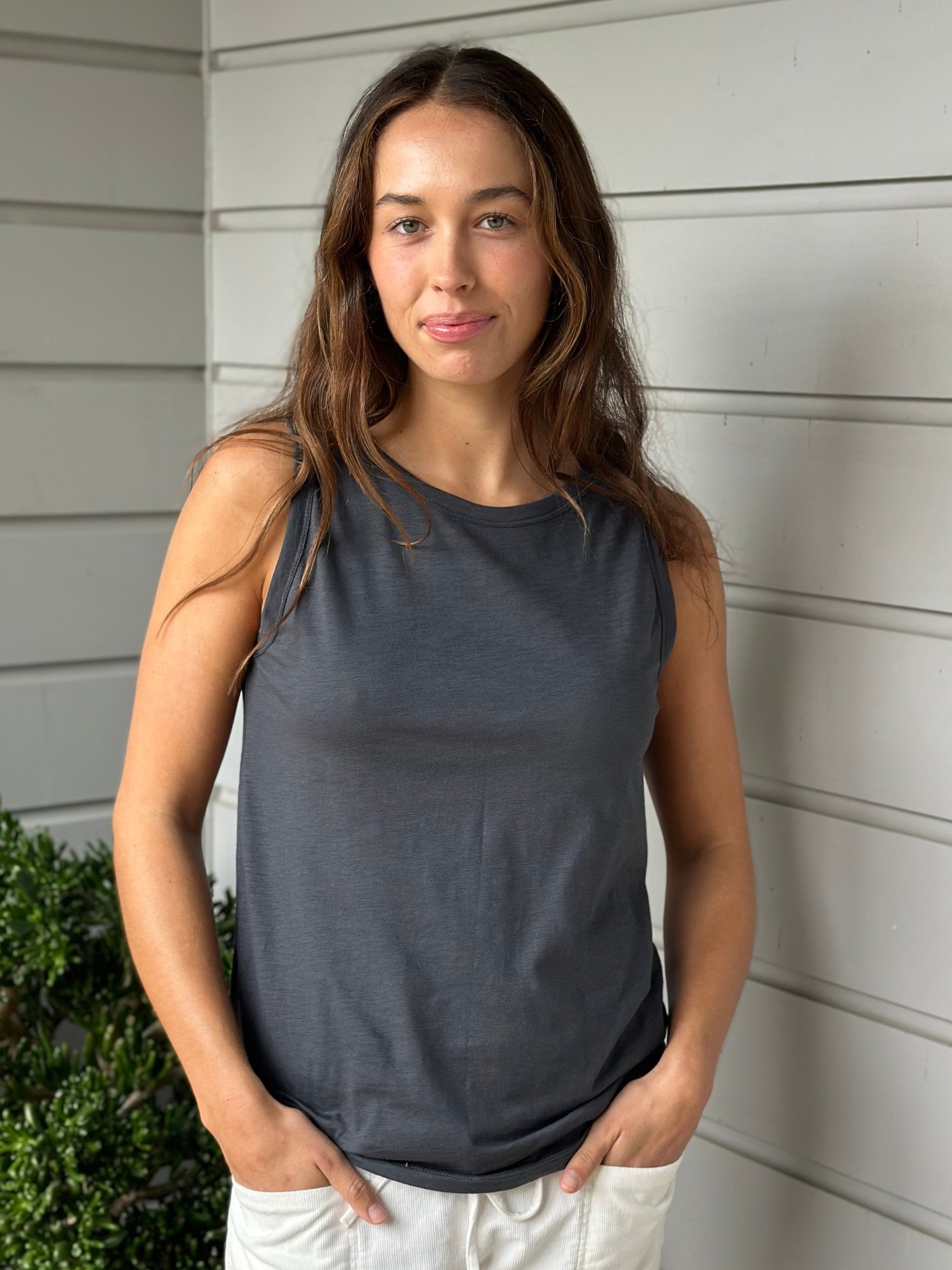 vera tank - charcoal cotton