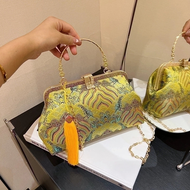 Nylon Flower Embroidery Square Embroidered Evening Bags