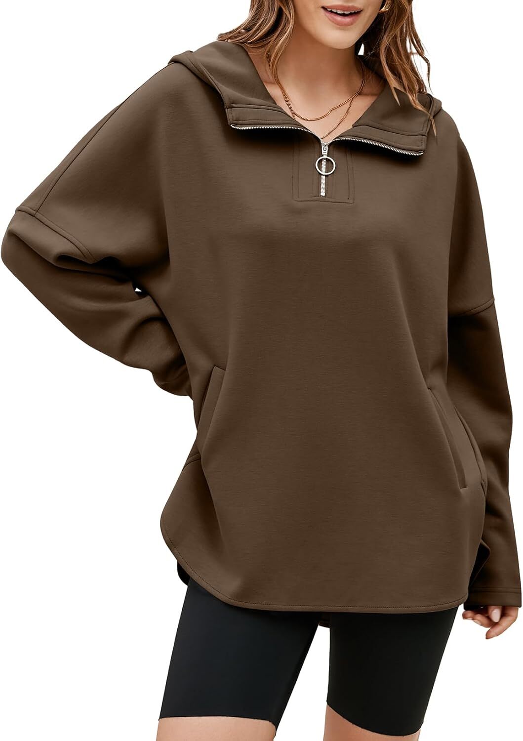 FINAL SALE⚡5 Packs for $25.95⚡- Women's Oversized Hoodies Casual Long Sleeve Half Zipper Pocket Sweatshirt Pullover Tops