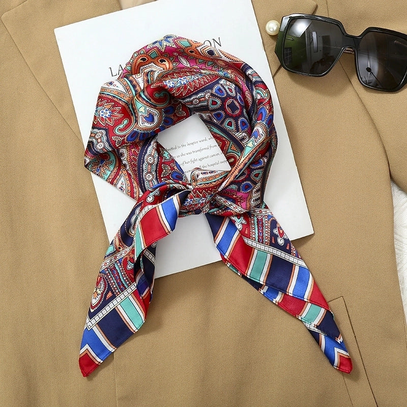 70*70  Striped Silk Scarf Women's Small Square Scarf  Versatile Professional Small Scarf Summer Thin Decorative Scarf