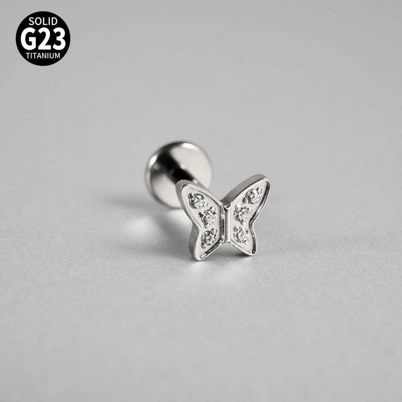 1 Piece Ear Cartilage Rings & Studs Casual Hip-Hop Snake Butterfly G23 Titanium Alloy Inlay Zircon 18K Gold Plated Lip Rings Ear Cartilage Rings & Studs